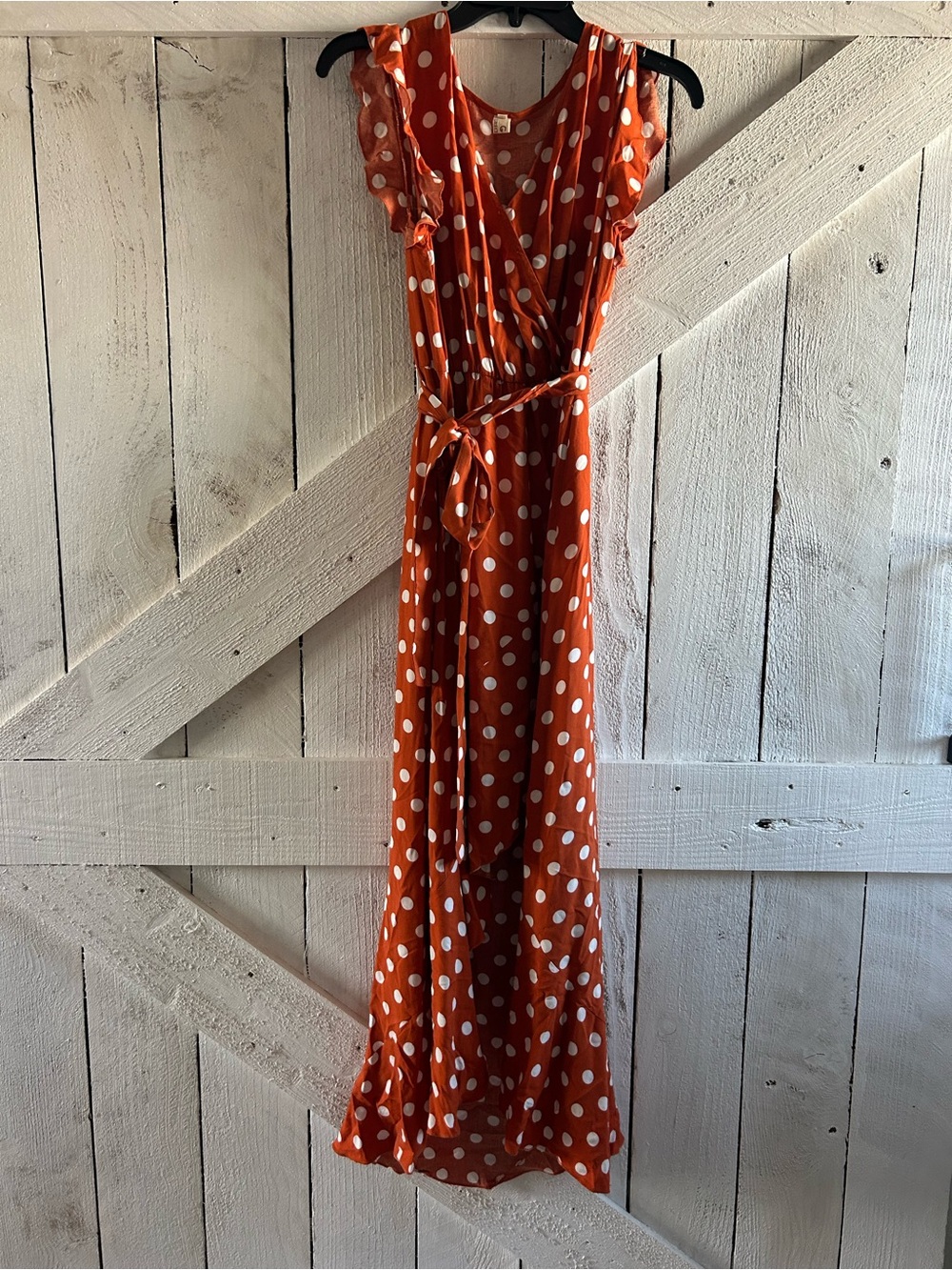 Polka Dot Orange Wrap Maxi Dress - Women